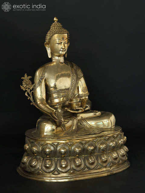 36" Large Size Buddha Set - Bhumisparsha Buddha, Medicine Buddha and Buddha in Abhaya Mudra | Set of Three Brass Statues