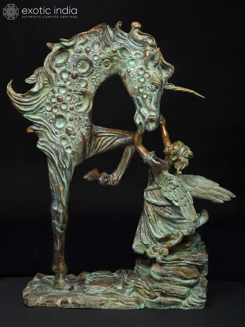36" The Graceful Bond : Angel and Unicorn Sculpture | Home Decor