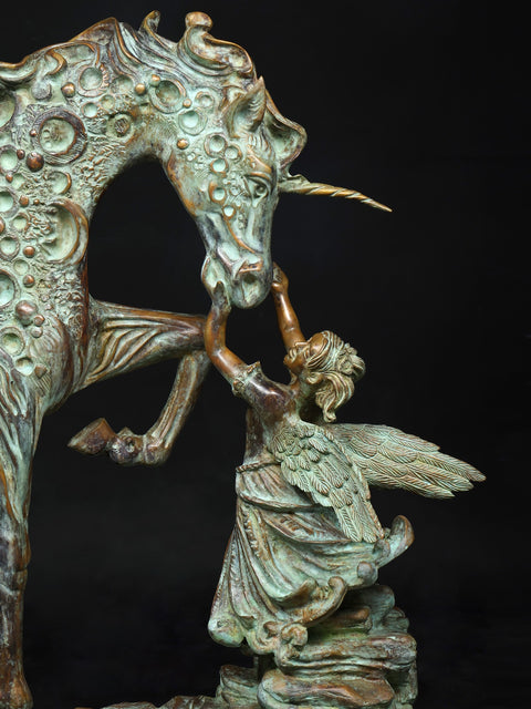 36" The Graceful Bond : Angel and Unicorn Sculpture | Home Decor