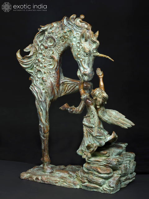36" The Graceful Bond : Angel and Unicorn Sculpture | Home Decor