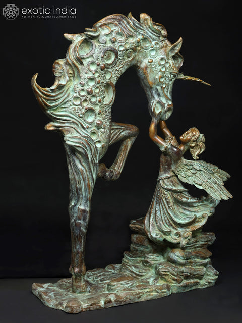 36" The Graceful Bond : Angel and Unicorn Sculpture | Home Decor