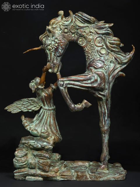 36" The Graceful Bond : Angel and Unicorn Sculpture | Home Decor