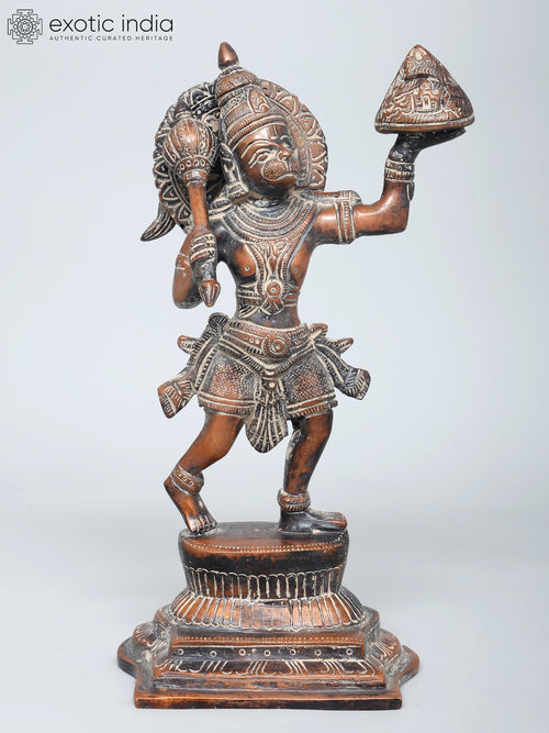11" Handmade Brass Sanjivani Hanuman Statue for Pooja