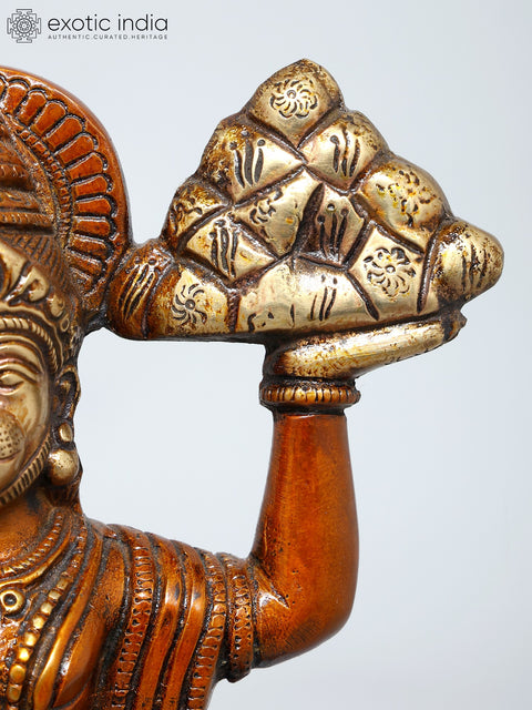 9" Lord Hanuman Carrying Mountain of Sanjivani Herbs | Brass Statue