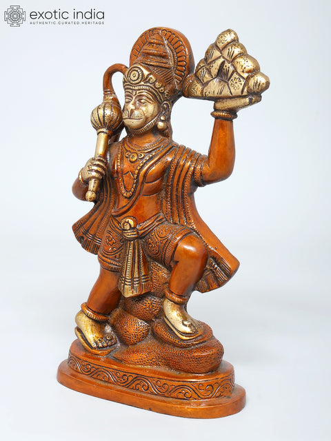 9" Lord Hanuman Carrying Mountain of Sanjivani Herbs | Brass Statue