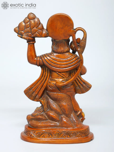 9" Lord Hanuman Carrying Mountain of Sanjivani Herbs | Brass Statue