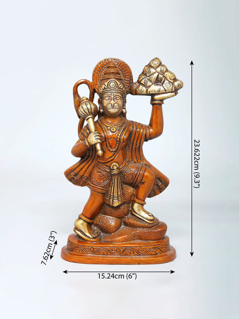 9" Lord Hanuman Carrying Mountain of Sanjivani Herbs | Brass Statue