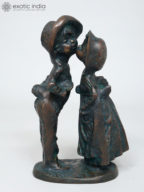 9" Cute Couple Brass Statue for Home Decor