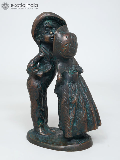 9" Cute Couple | Brass Statue | Table Decor