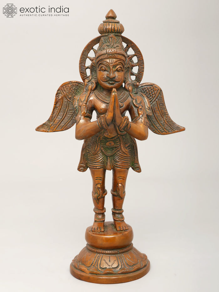 12" Standing Garuda Namaskar Mudra Brass Statue Handmade