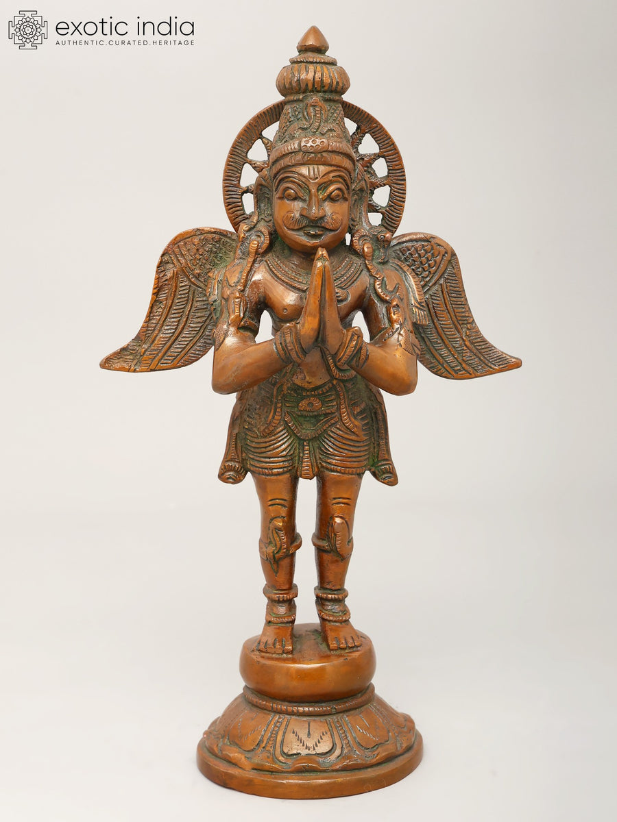 12" Standing Garuda Namaskar Mudra Brass Statue Handmade