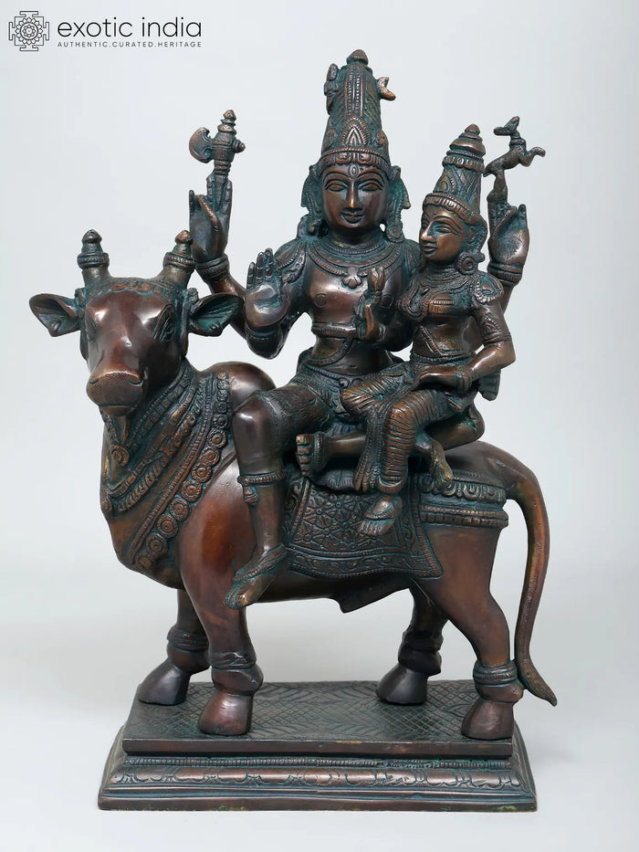 15" Shiva Parvati Seated on Nandi Brass Statue