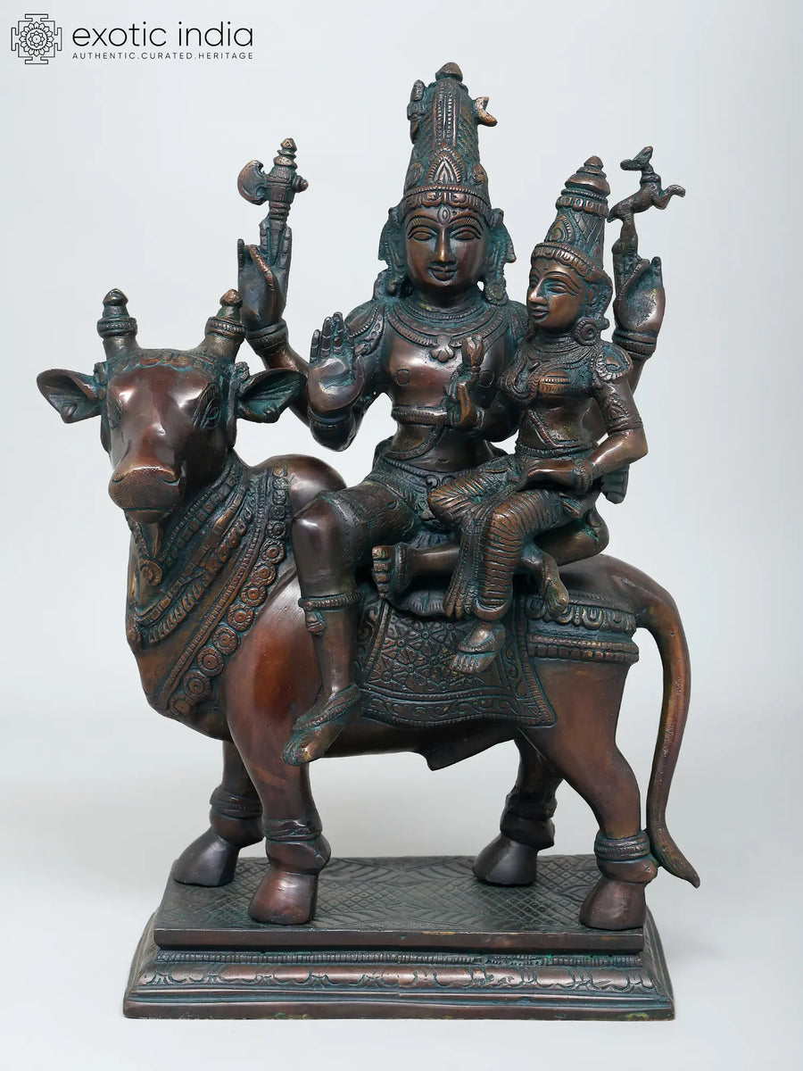 15" Shiva Parvati Seated on Nandi Brass Statue