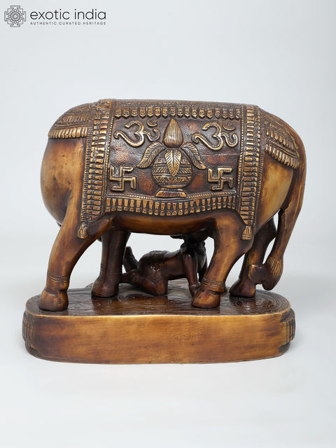 10" Crawling Baby Krishna with Cow | Brass Statue