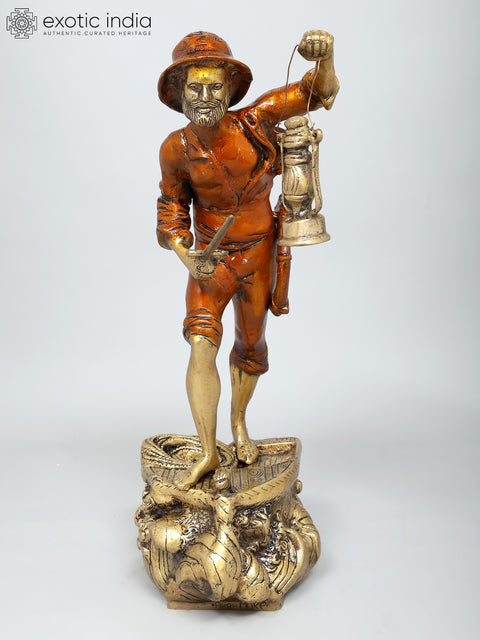 19" Sailor with Lantern | Decorative Brass Statue | Home Decor