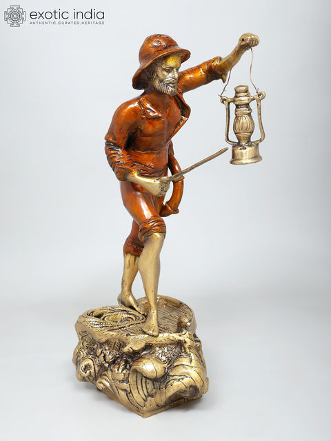 19" Sailor with Lantern | Decorative Brass Statue | Home Decor