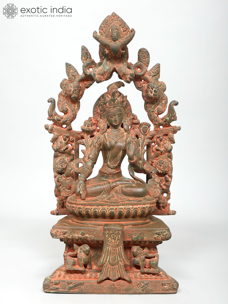 15" White Tara Goddess Seated Brass Statue for Pooja