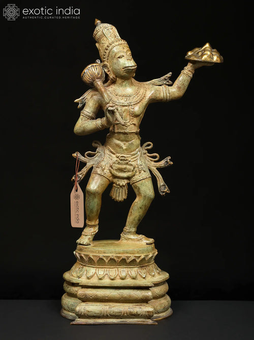 18" Lord Hanuman Holding Dronagiri Parvat Brass Statue