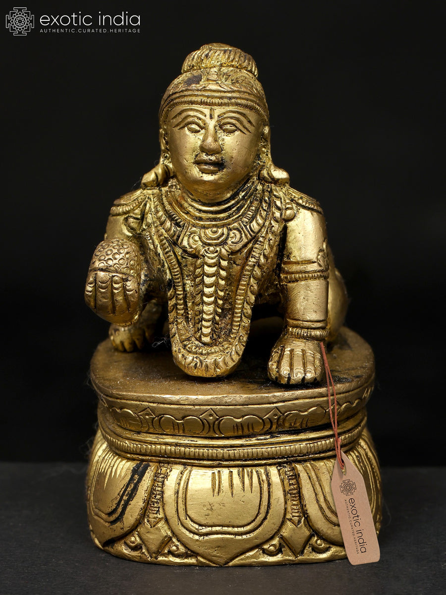 3" Small Crawling Laddu Gopal Brass Statue for Pooja