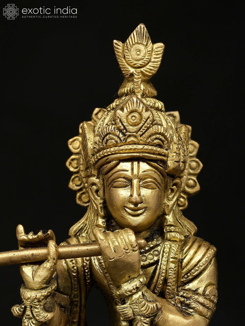 10" Lord Krishna Playing Flute | Brass Idol