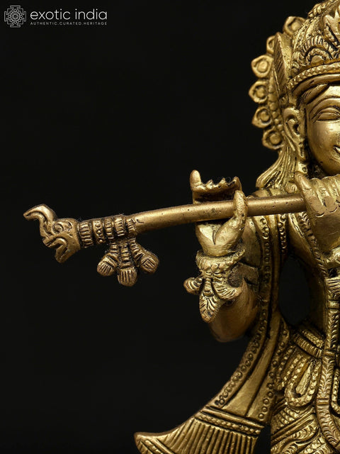 10" Lord Krishna Playing Flute | Brass Idol