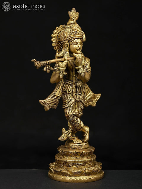 10" Lord Krishna Playing Flute | Brass Idol