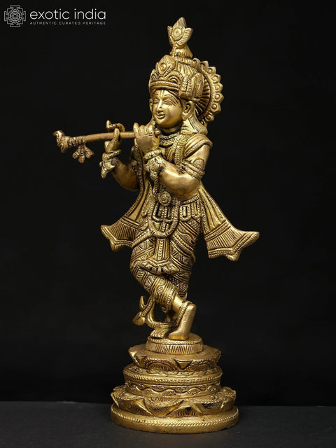 10" Lord Krishna Playing Flute | Brass Idol