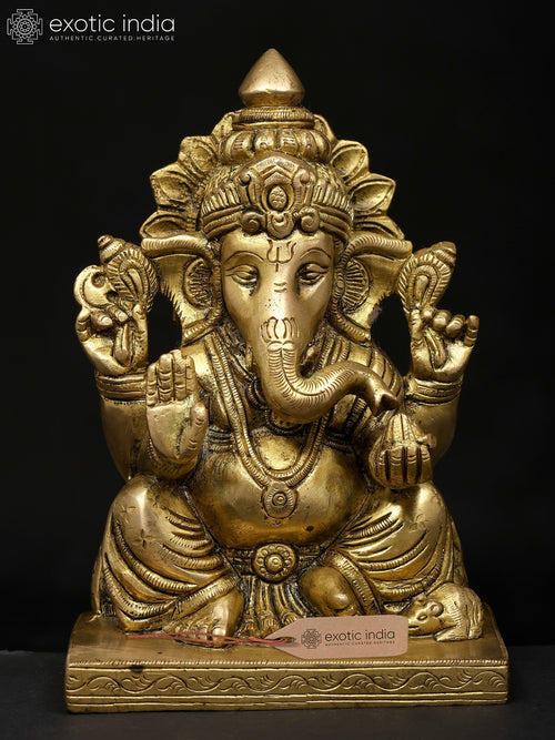 6" Four Armed Blessing Ganesha Brass Statue Handmade