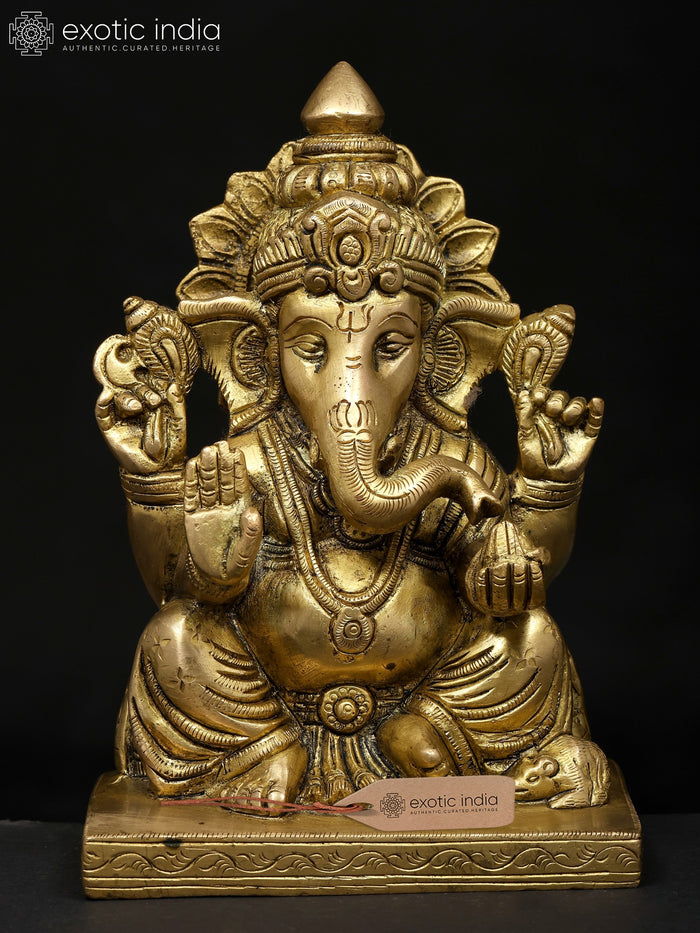 6" Four Armed Blessing Ganesha Brass Statue Handmade