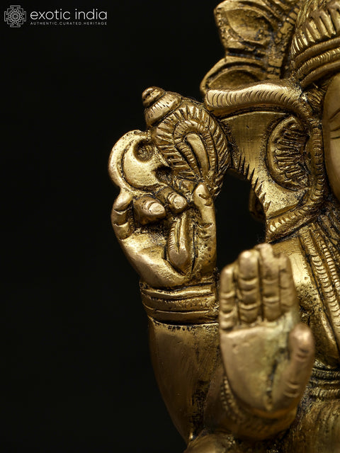 6" Small Four Armed Blessing Lord Ganesha | Brass Statue
