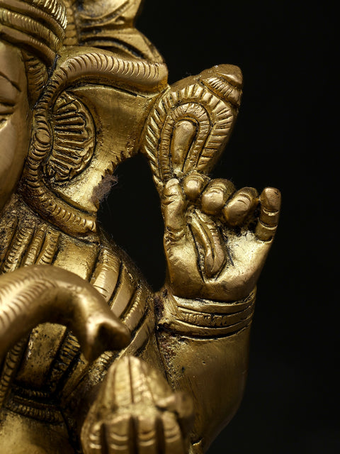 6" Small Four Armed Blessing Lord Ganesha | Brass Statue