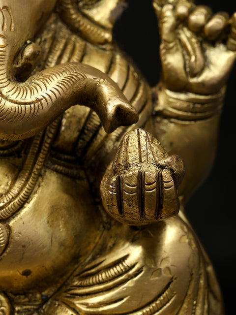 6" Small Four Armed Blessing Lord Ganesha | Brass Statue