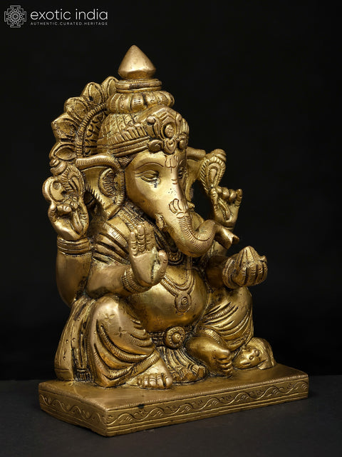 6" Small Four Armed Blessing Lord Ganesha | Brass Statue