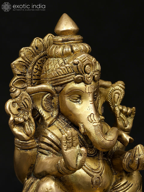 6" Small Four Armed Blessing Lord Ganesha | Brass Statue