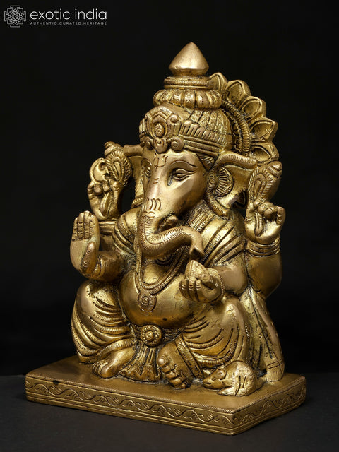 6" Small Four Armed Blessing Lord Ganesha | Brass Statue