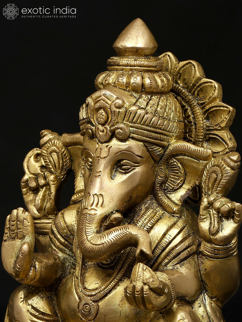 6" Small Four Armed Blessing Lord Ganesha | Brass Statue