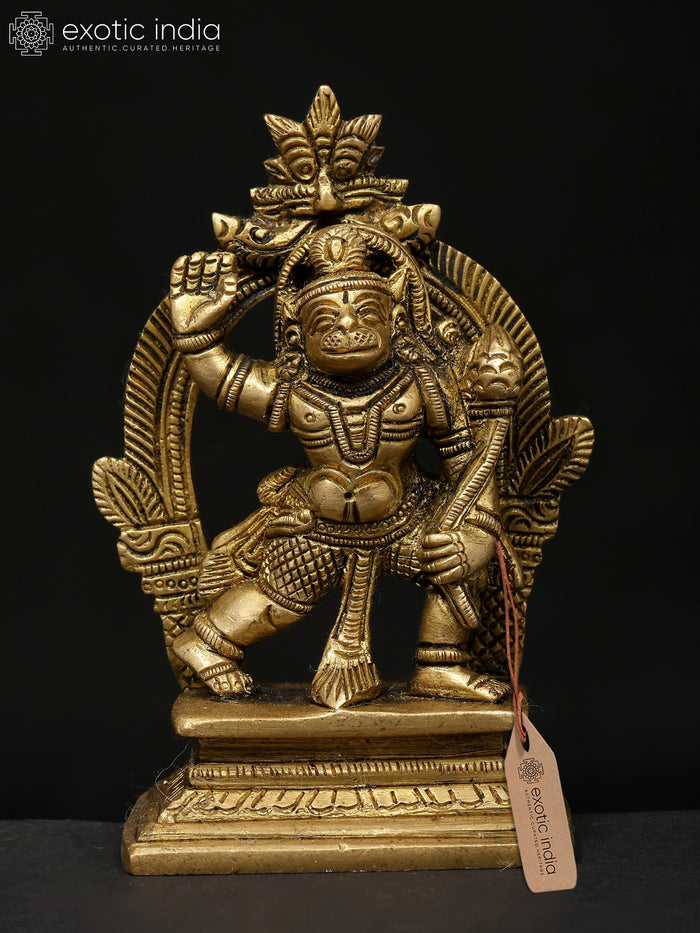 4" Lord Hanuman Standing on Kirtimukha Throne Brass Idol