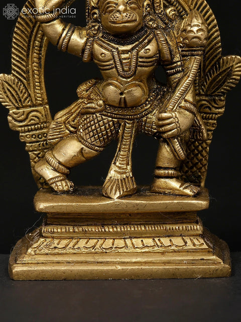 4" Small Lord Hanuman Standing on Kirtimukha Throne | Brass Idol