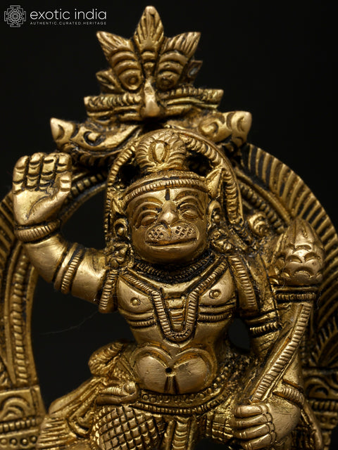 4" Small Lord Hanuman Standing on Kirtimukha Throne | Brass Idol