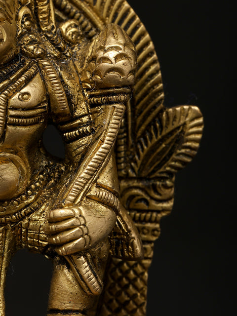 4" Small Lord Hanuman Standing on Kirtimukha Throne | Brass Idol