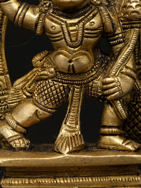 4" Small Lord Hanuman Standing on Kirtimukha Throne | Brass Idol