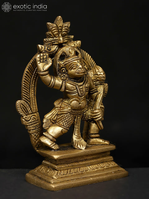 4" Small Lord Hanuman Standing on Kirtimukha Throne | Brass Idol