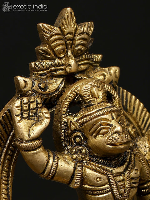 4" Small Lord Hanuman Standing on Kirtimukha Throne | Brass Idol