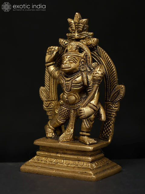 4" Small Lord Hanuman Standing on Kirtimukha Throne | Brass Idol