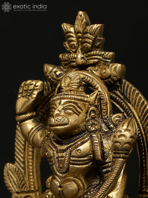 4" Small Lord Hanuman Standing on Kirtimukha Throne | Brass Idol
