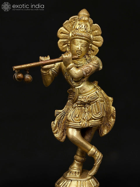 6" Small Fluting Lord Krishna | Brass Statue