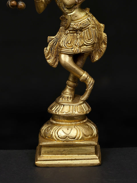 6" Small Fluting Lord Krishna | Brass Statue