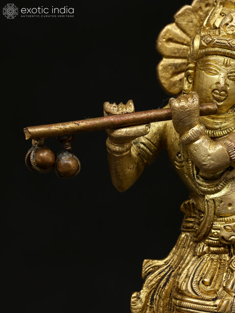 6" Small Fluting Lord Krishna | Brass Statue