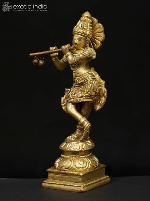6" Small Fluting Lord Krishna | Brass Statue