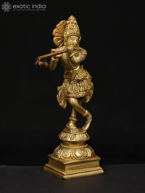 6" Small Fluting Lord Krishna | Brass Statue